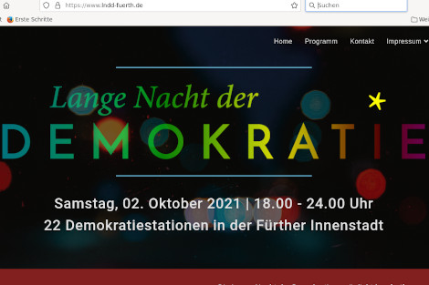 Screenshot der Website von der Langen Nacht der Demokratie