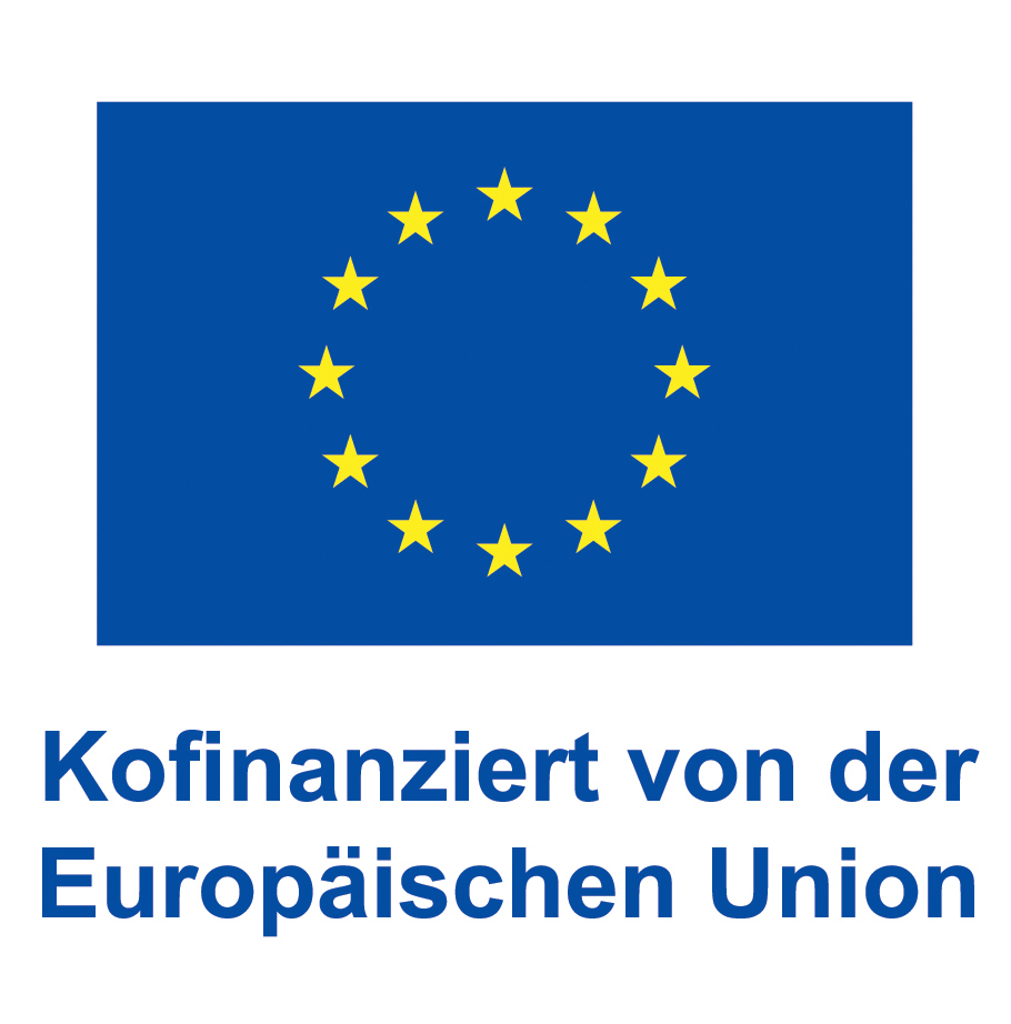 EU-Flagge, darunter der Slogan: Kofinanziert von der Europäischen Union.