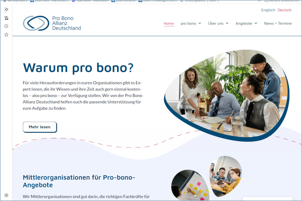 Screenshot der Startseite pro-bono-allianz.de